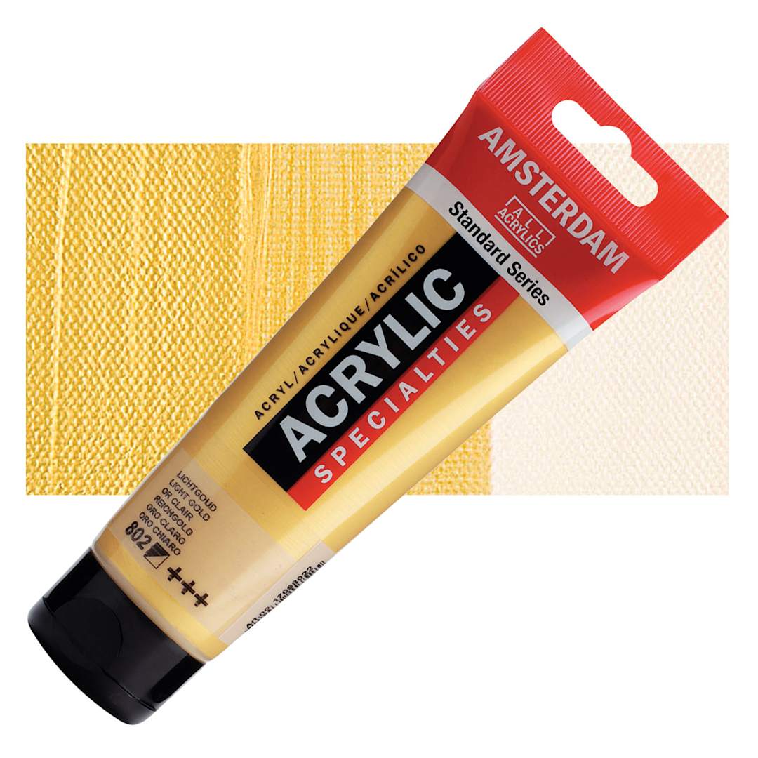 Open in modal - Amsterdam Standard Series Acrylic Paint - Metallic Light Gold, 120 ml Tube and swatch