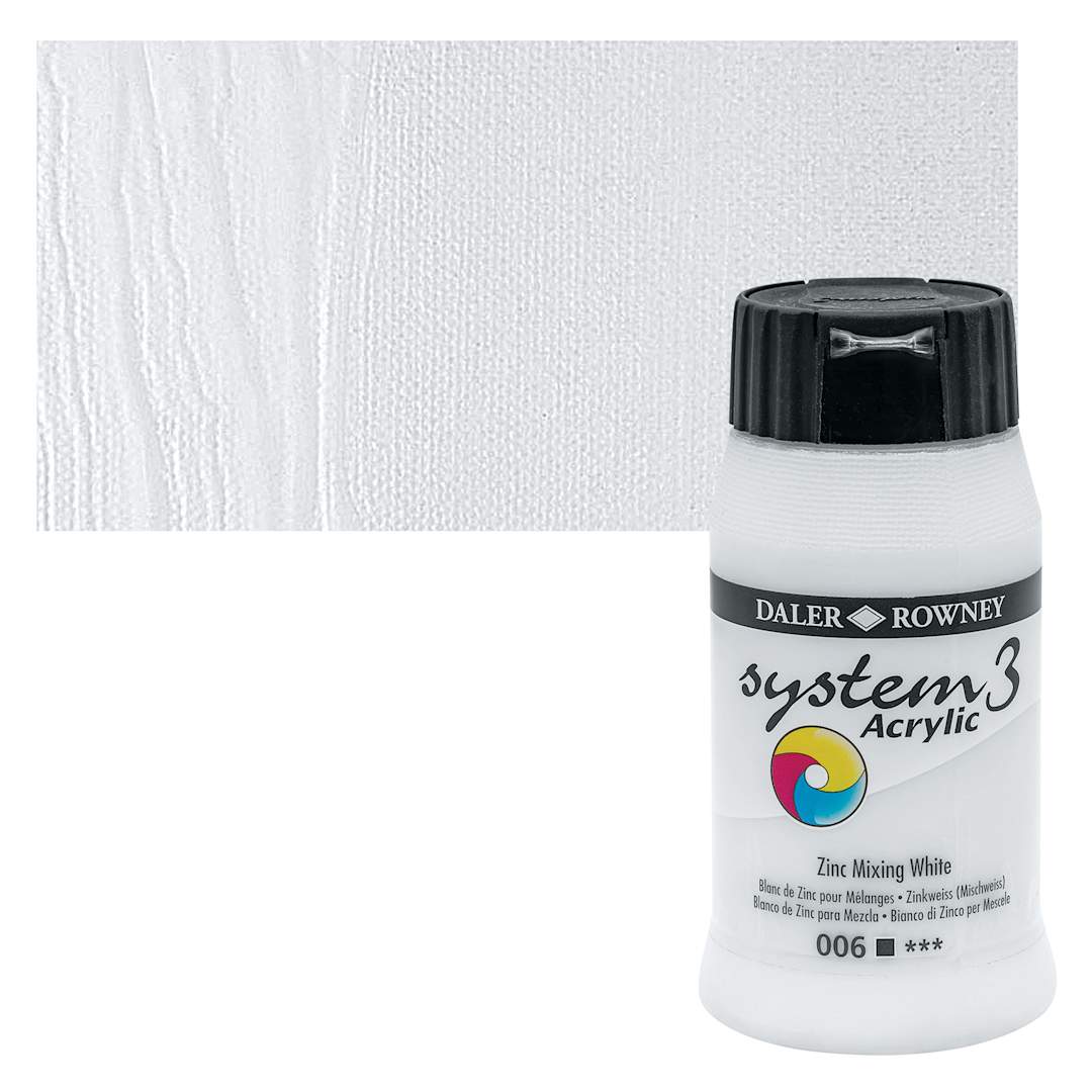Open in modal - Daler-Rowney System3 Acrylic - Zinc Mixing White, 500 ml tube and swatch