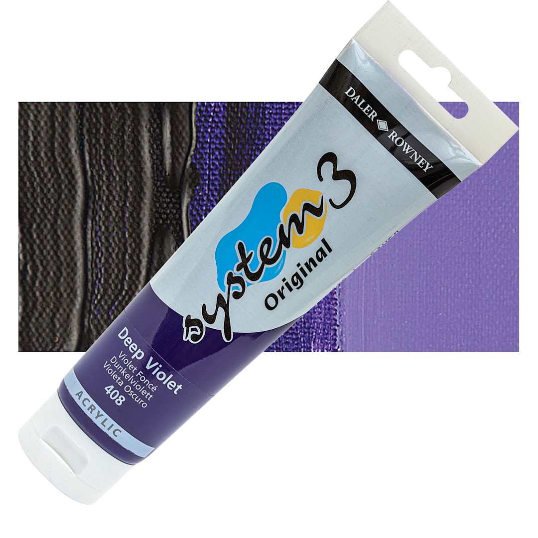 Open in modal - Daler-Rowney System3 Acrylic - Deep Violet, 150 ml tube and swatch