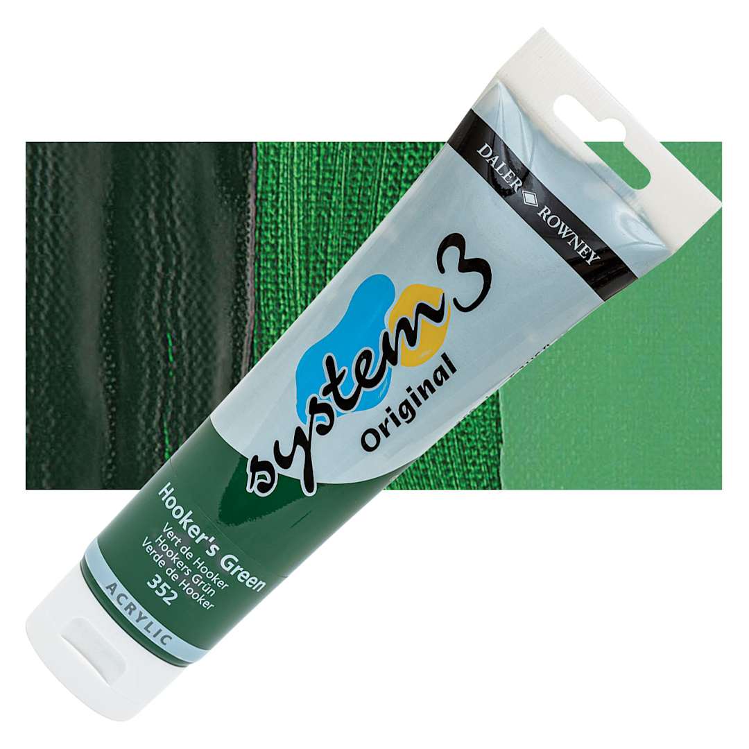 Open in modal - Daler-Rowney System3 Acrylic - Hooker's Green, 150 ml tube and swatch