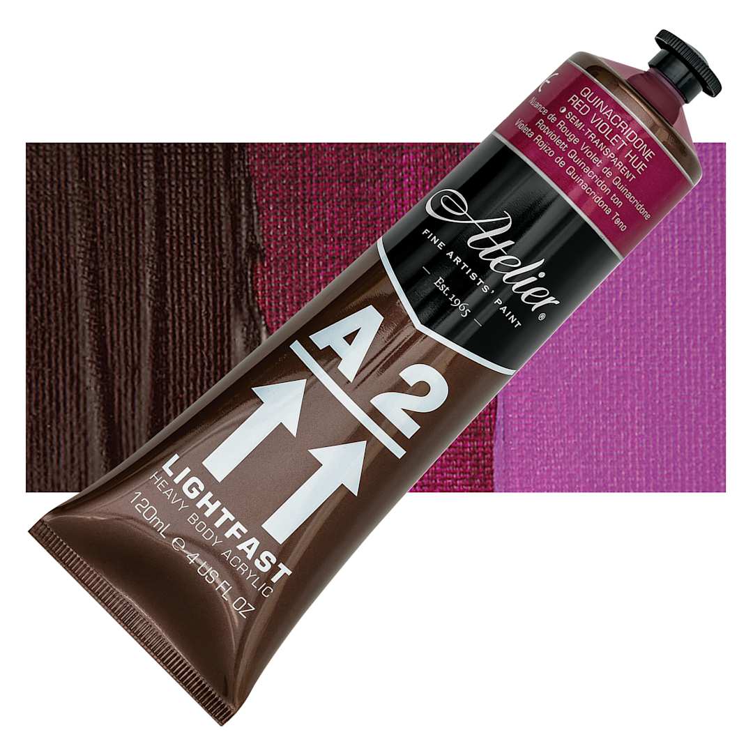 Open in modal - Chroma A2 Student Acrylic - Quinacridone Red Violet Hue, 120 ml tube and swatch