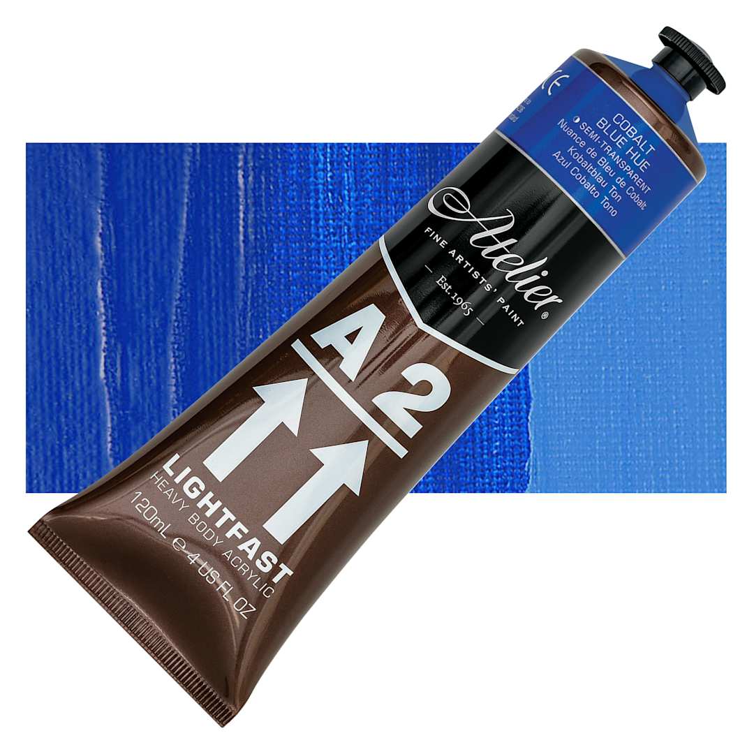 Open in modal - Chroma A2 Student Acrylic - Cobalt Blue Hue, 120 ml tube and swatch