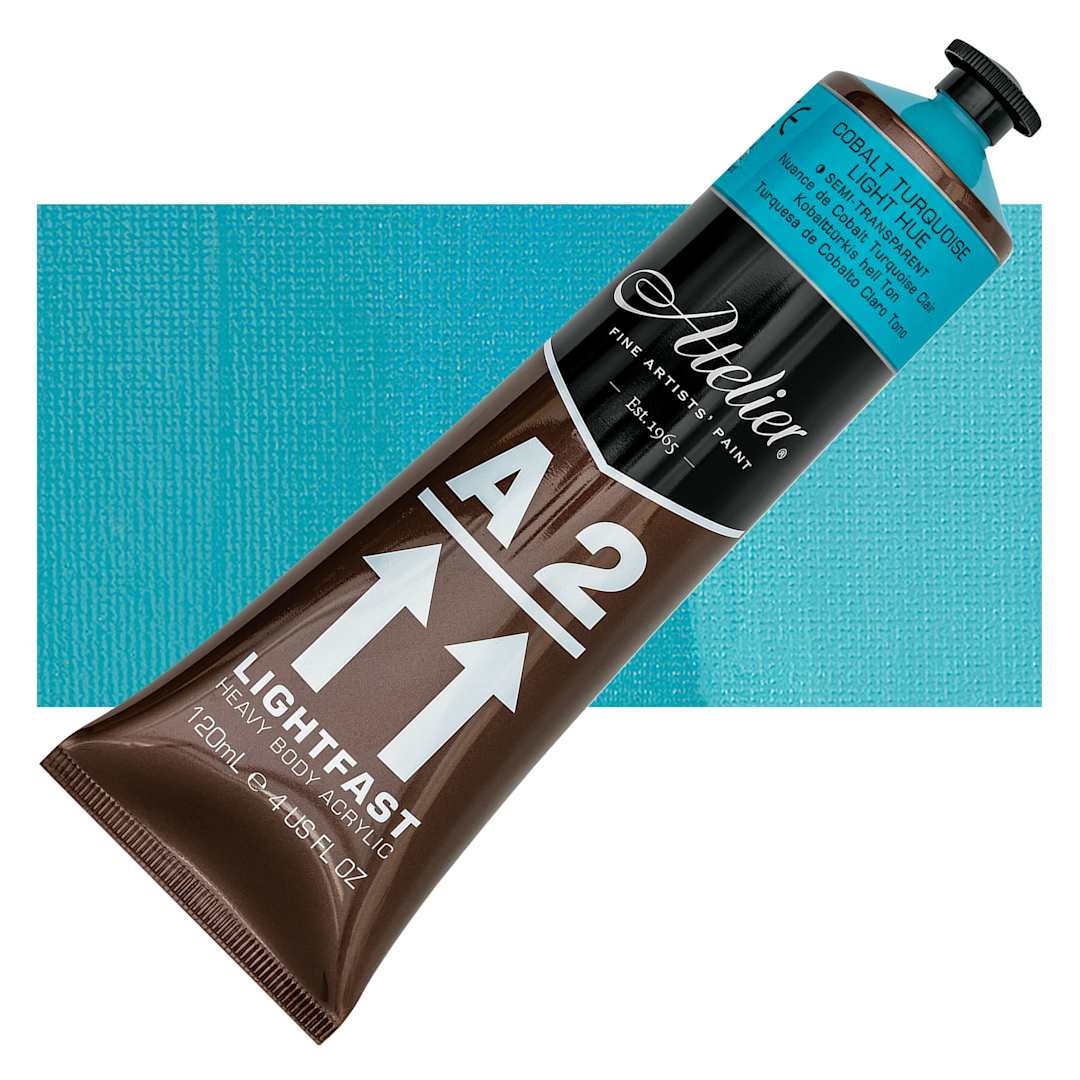 Open in modal - Chroma A2 Student Acrylic - Cobalt Turquoise Light, 120 ml tube and swatch