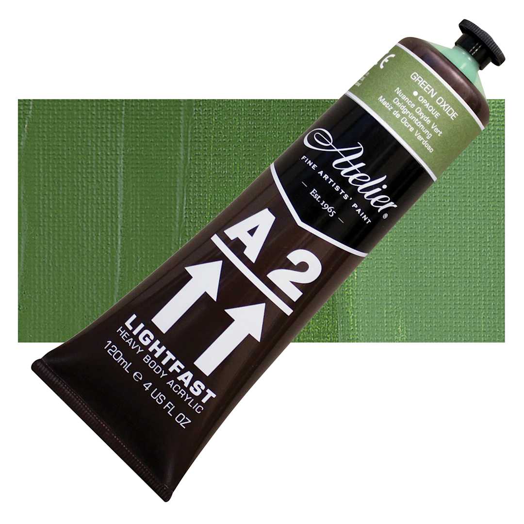 Open in modal - Chroma A2 Student Acrylic - Green Oxide Hue, 120 ml tube and swatch