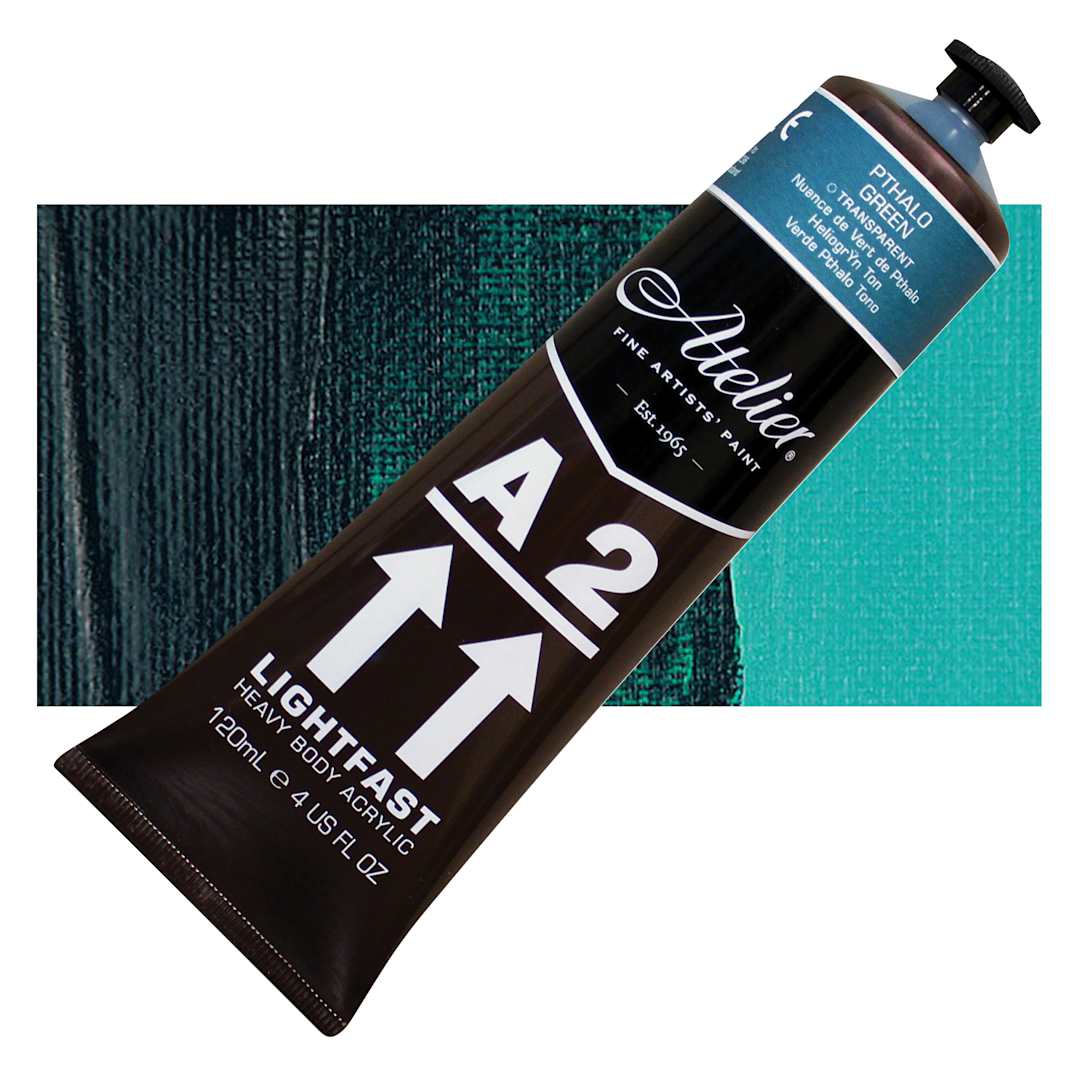 Open in modal - Chroma A2 Student Acrylic - Pthalo Green Hue, 120 ml tube and swatch