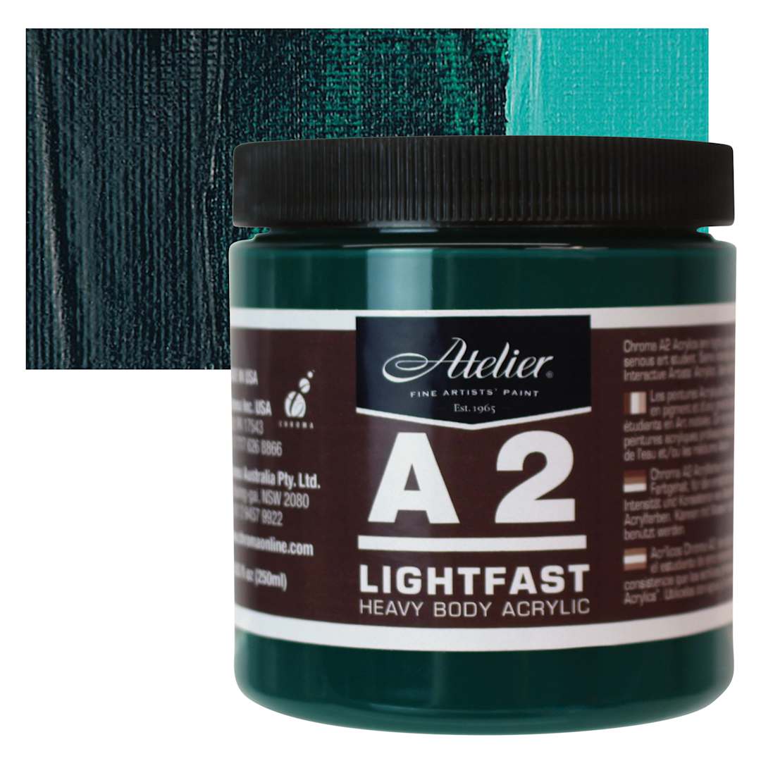 Open in modal - Chroma A2 Student Acrylic - Pthalo Green Hue, 250 ml jar and swatch
