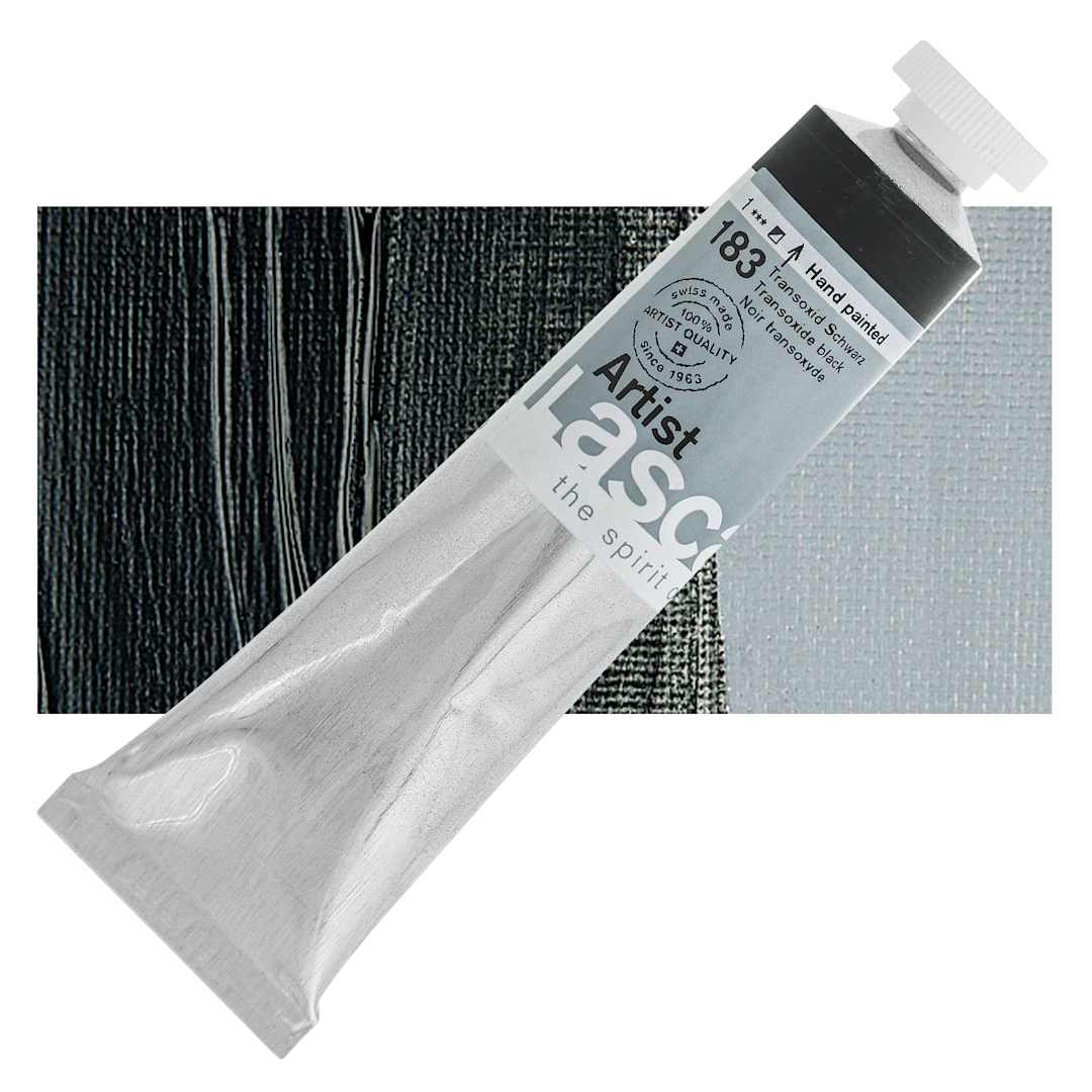 Open in modal - Lascaux Artist Acrylic - Transoxide Black, 45 ml tube and swatch