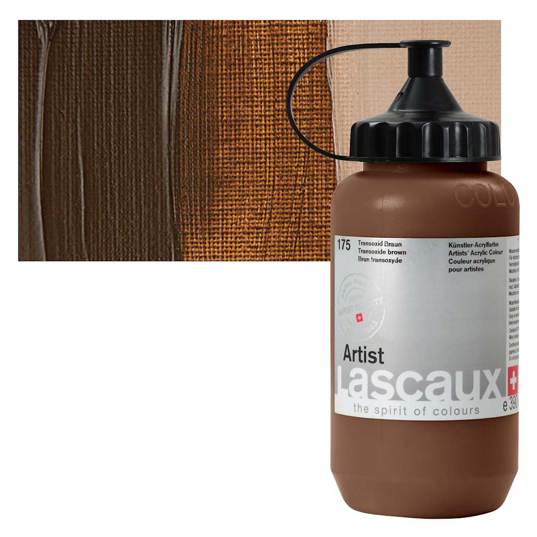 Open in modal - Lascaux Artist Acrylic - Transoxide Brown, 390 ml Bottle and swatch