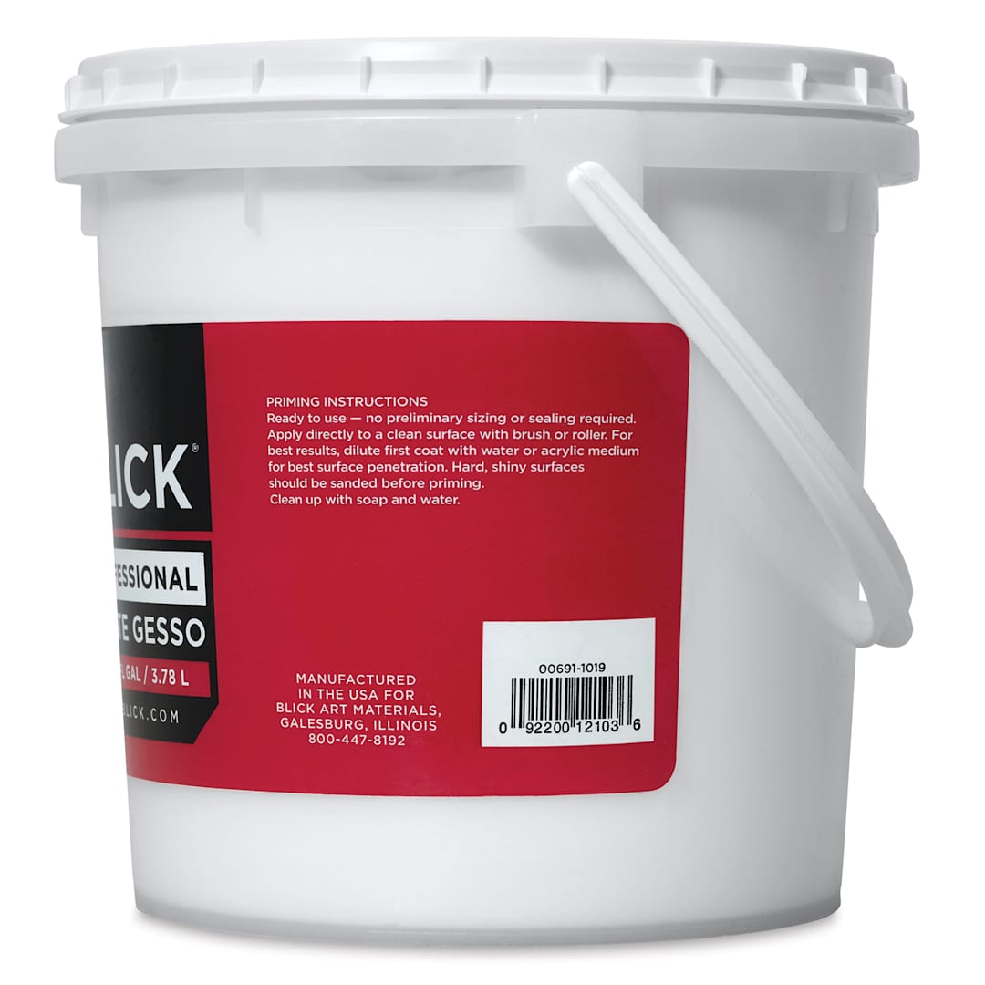 Open in modal - Blick Artists Acrylic Gesso - Professional White, Gallon tub, side view instructions