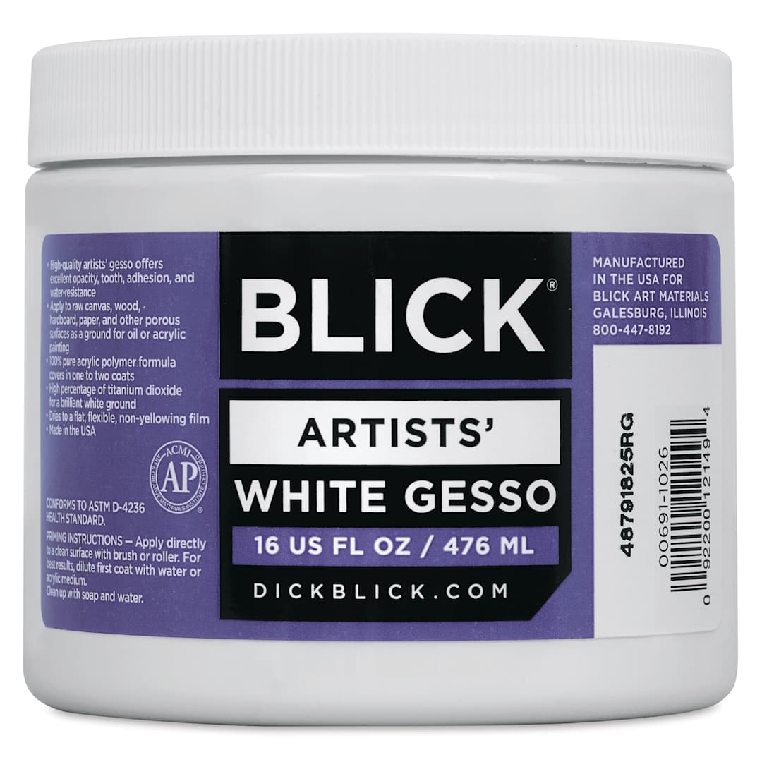 Open in modal - Blick Artists Acrylic Gesso - White, 16 oz jar, front label
