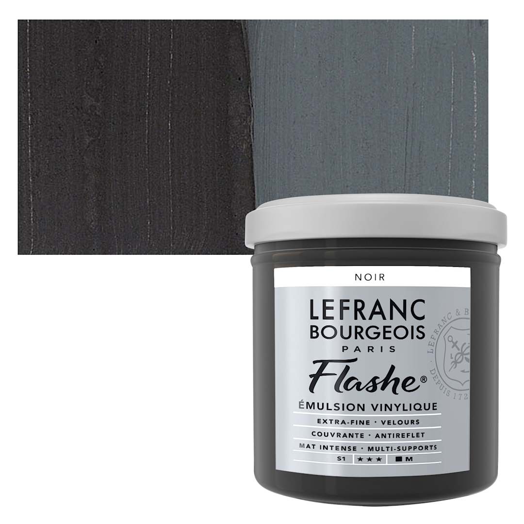 Open in modal - Lefranc & Bourgeois Flashe Vinyl Paint - Black, 125 ml jar and swatch
