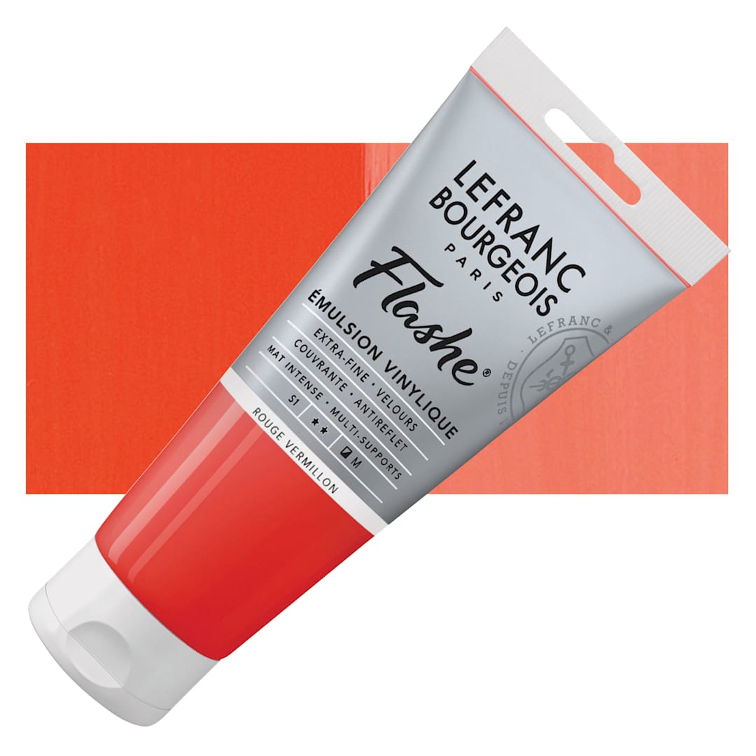 Open in modal - Lefranc & Bourgeois Flashe Vinyl Paint - Red Vermilion, 80 ml tube and swatch