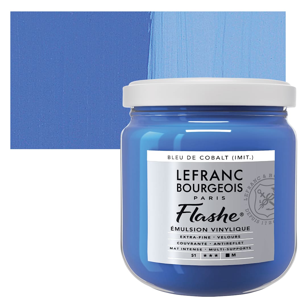 Open in modal - Lefranc & Bourgeois Flashe Vinyl Paint - Cobalt Blue Hue, 400 ml jar and swatch