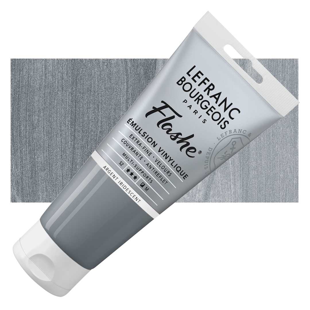Open in modal - Lefranc & Bourgeois Flashe Vinyl Paint - Iridescent Silver, 80 ml tube and swatch