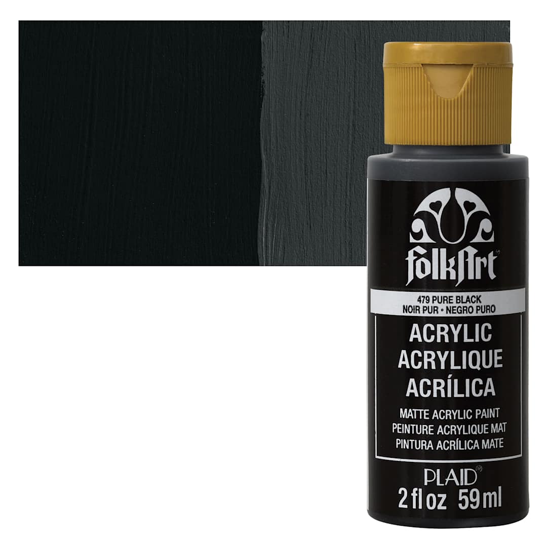 Open in modal - FolkArt Matte Acrylic Paint - Pure Black, 2 oz, Bottle and swatch