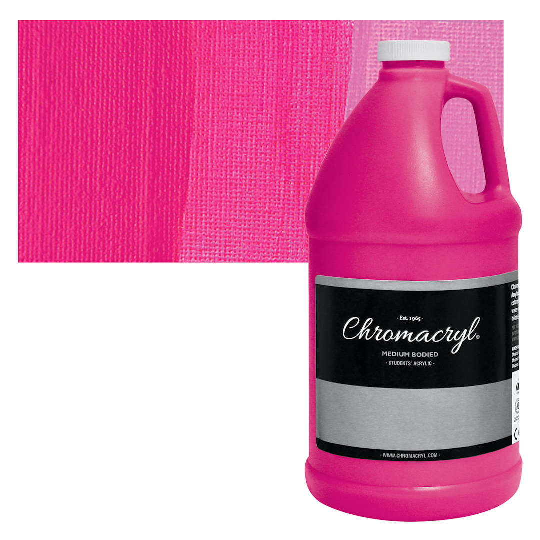 Open in modal - Chromacryl Students' Acrylic - Magenta, 64 oz bottle and swatch