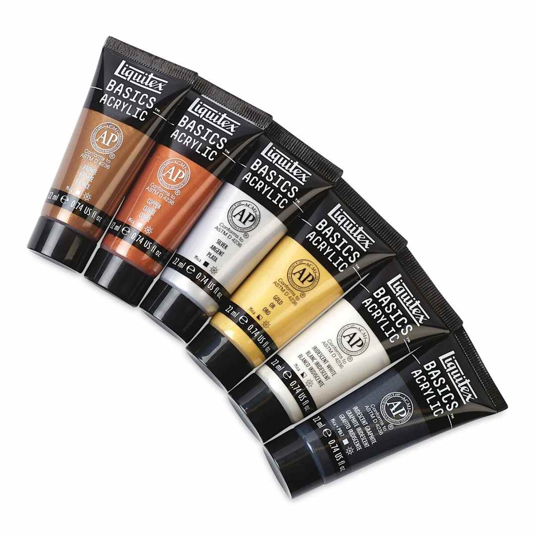 Open in modal - Liquitex Basics Acrylic Set - Set of 6 Metallic, 0.74 oz Tubes (in packaging)