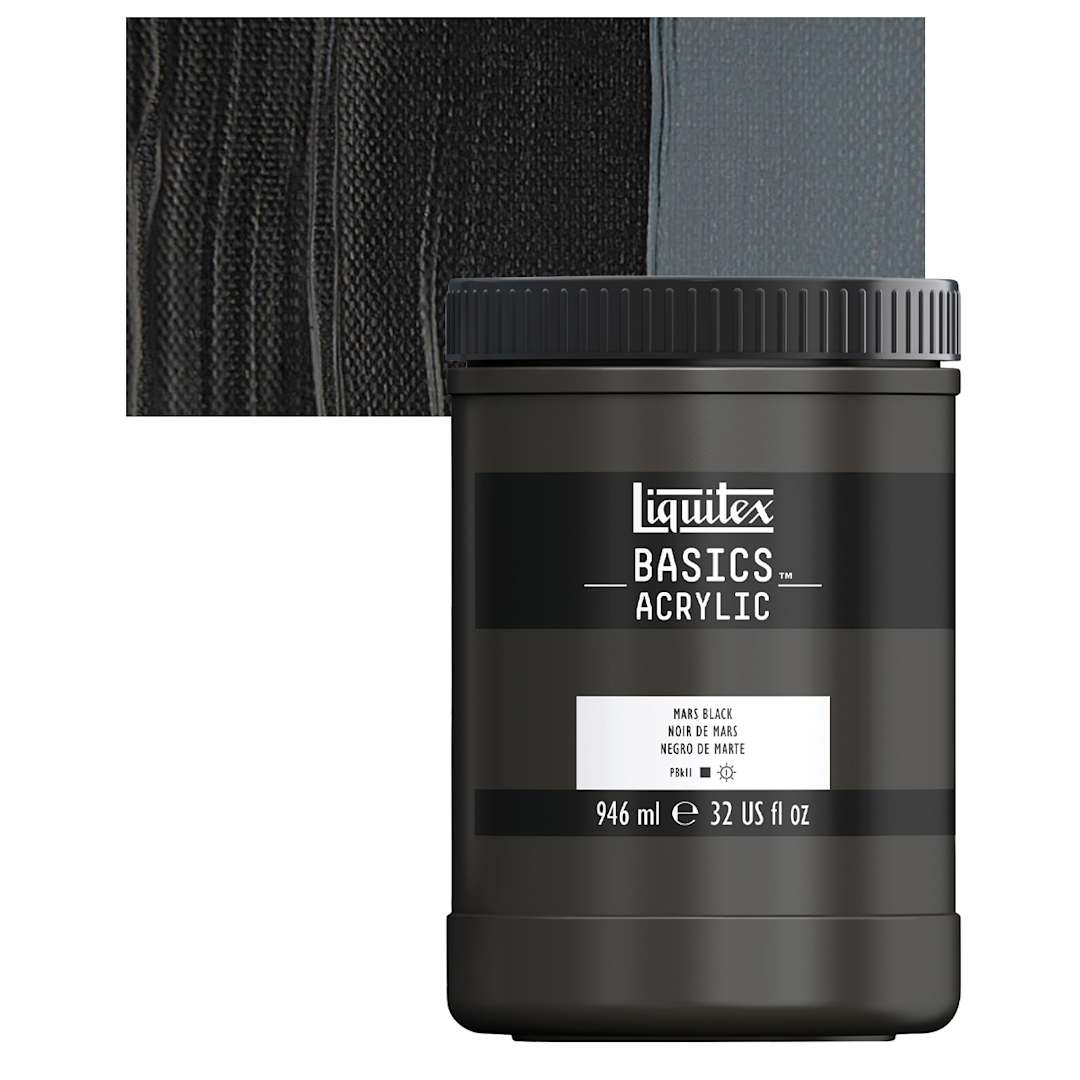 Open in modal - Liquitex Basics Acrylic Paint - Mars Black, 32 oz jar and swatch