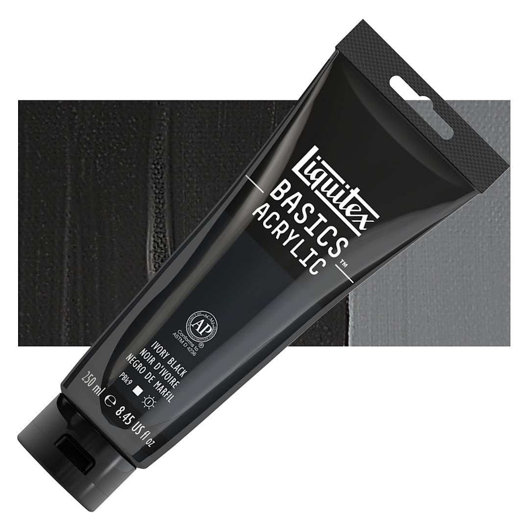 Open in modal - Liquitex Basics Acrylic Paint - Ivory Black, 8.5 oz tube and swatch
