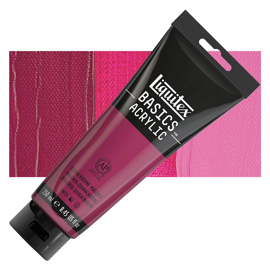Open in modal - Liquitex Basics Acrylic Paint - Quinacridone Magenta, 8.5 oz Tube and swatch