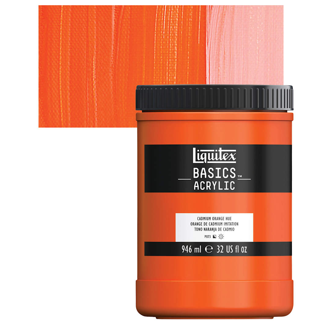 Open in modal - Liquitex Basics Acrylic Paint - Cadmium Orange Hue, 32 oz jar and swatch