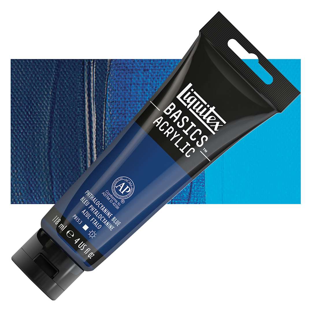Open in modal - Liquitex Basics Acrylic Paint - Phthalo Blue, 4 oz tube and swatch