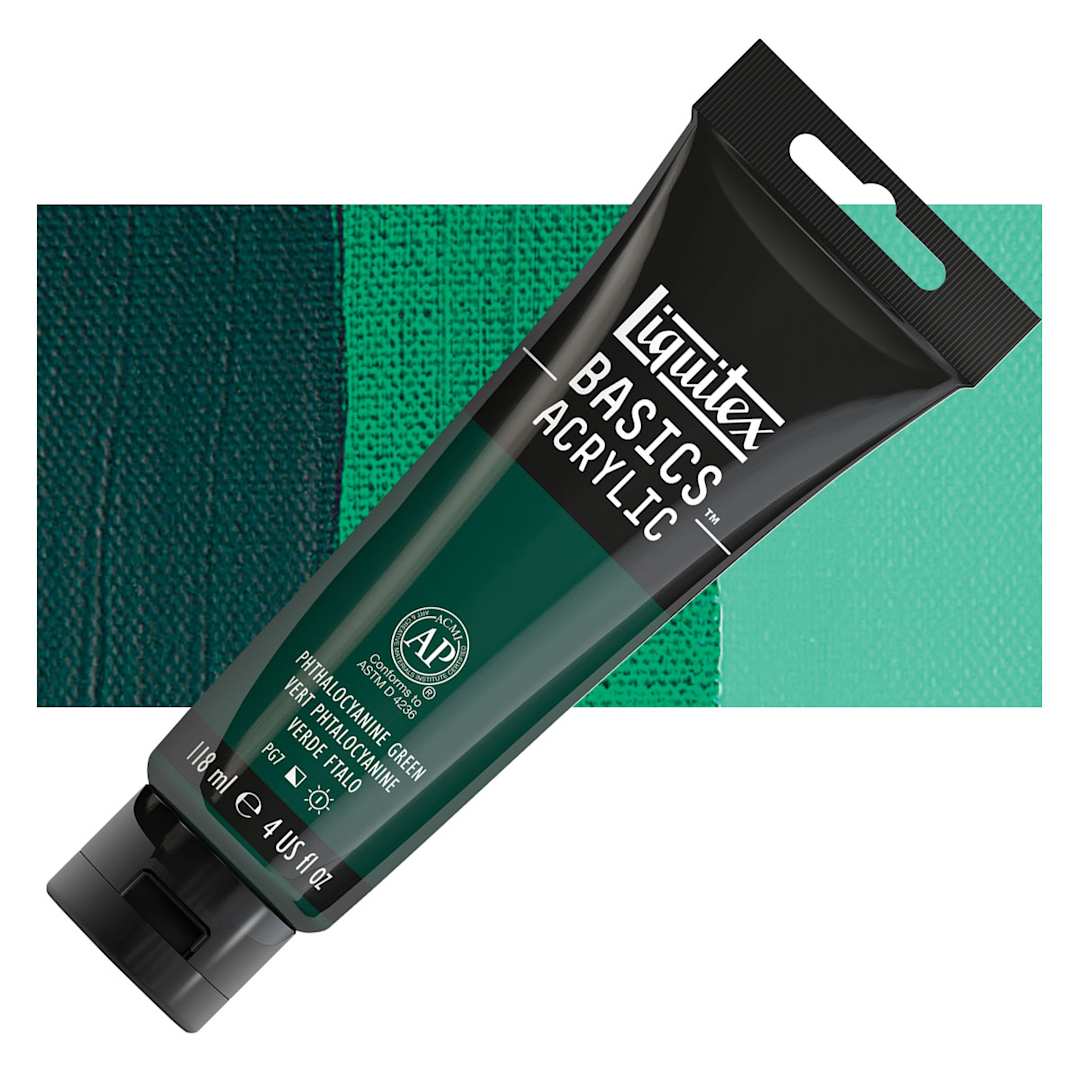 Open in modal - Liquitex Basics Acrylic Paint - Phthalo Green, 4 oz tube and swatch