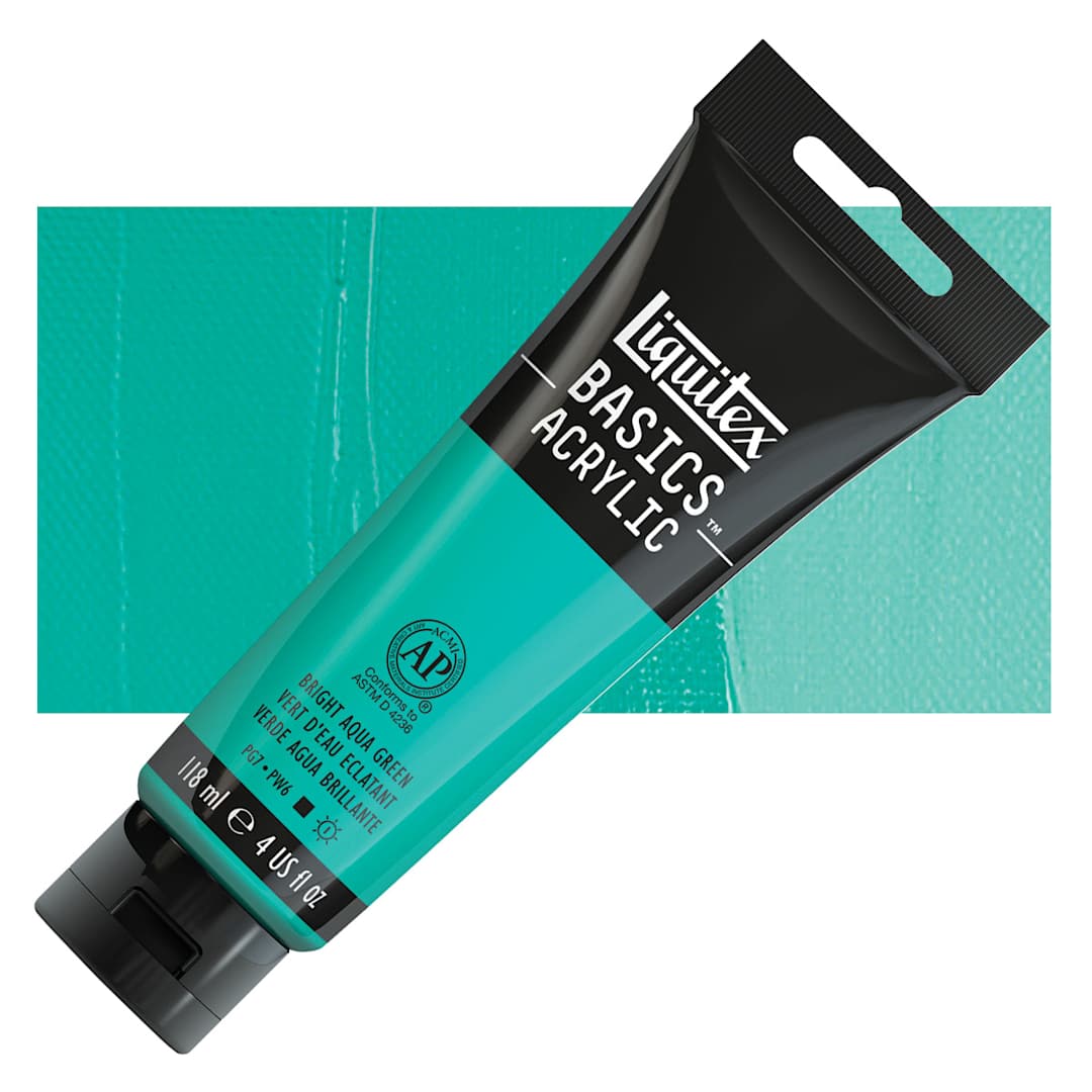 Open in modal - Liquitex Basics Acrylic Paint - Bright Aqua Green, 4 oz tube and swatch