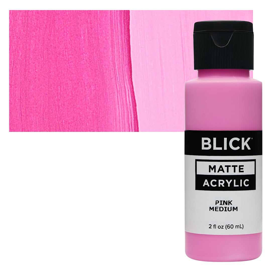 Open in modal - Blick Matte Acrylic - Pink Medium, 2 oz bottle and swatch