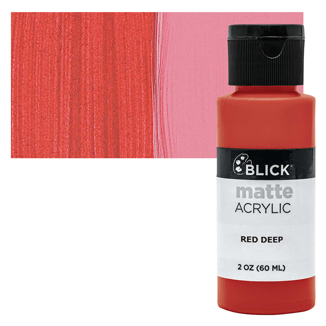 Open in modal - Blick Matte Acrylic - Red Deep, 2 oz bottle and swatch
