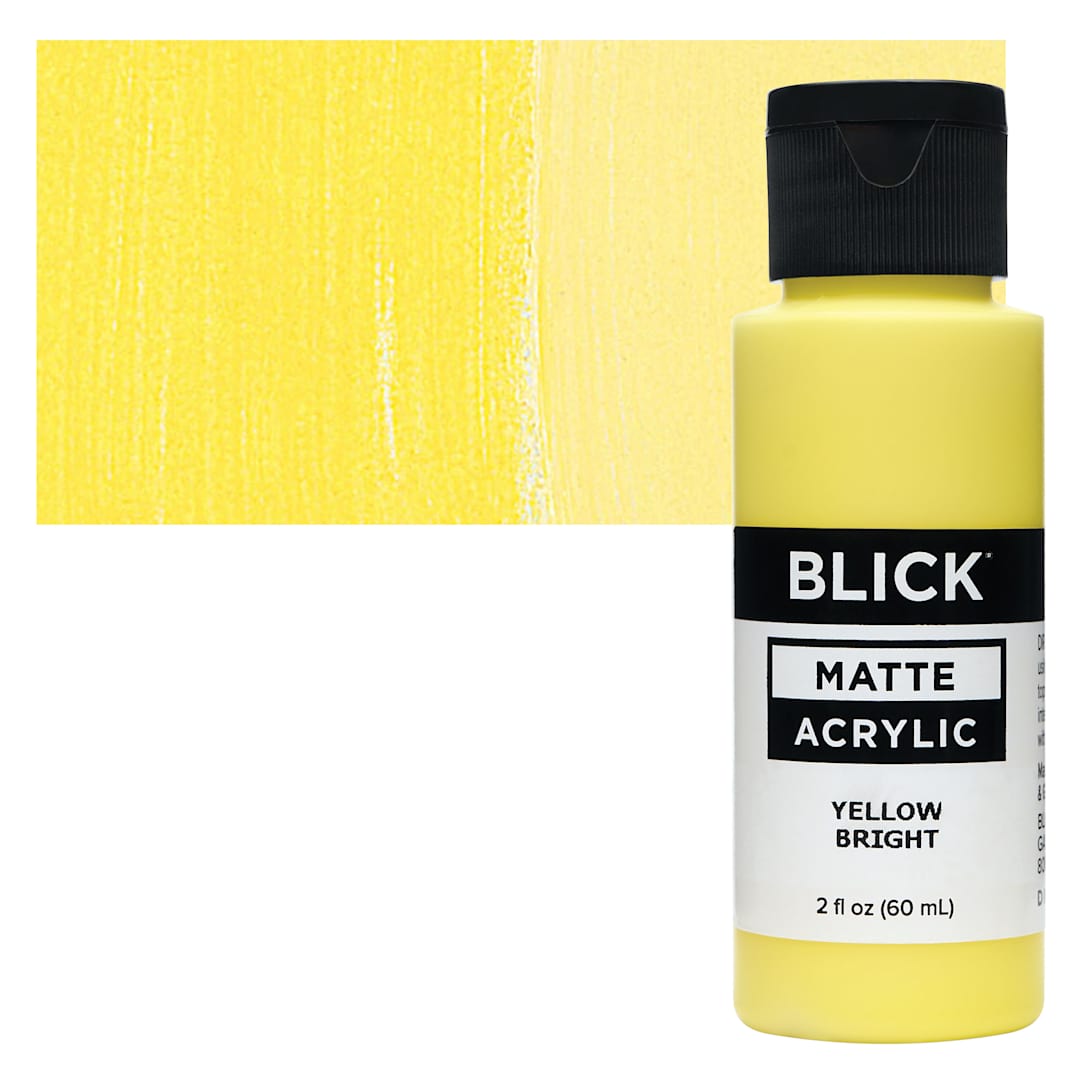 Open in modal - Blick Matte Acrylic - Yellow Bright, 2 oz bottle and swatch