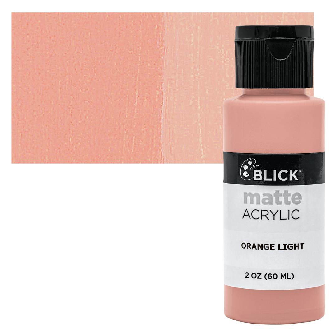 Open in modal - Blick Matte Acrylic - Orange Light, 2 oz bottle and swatch