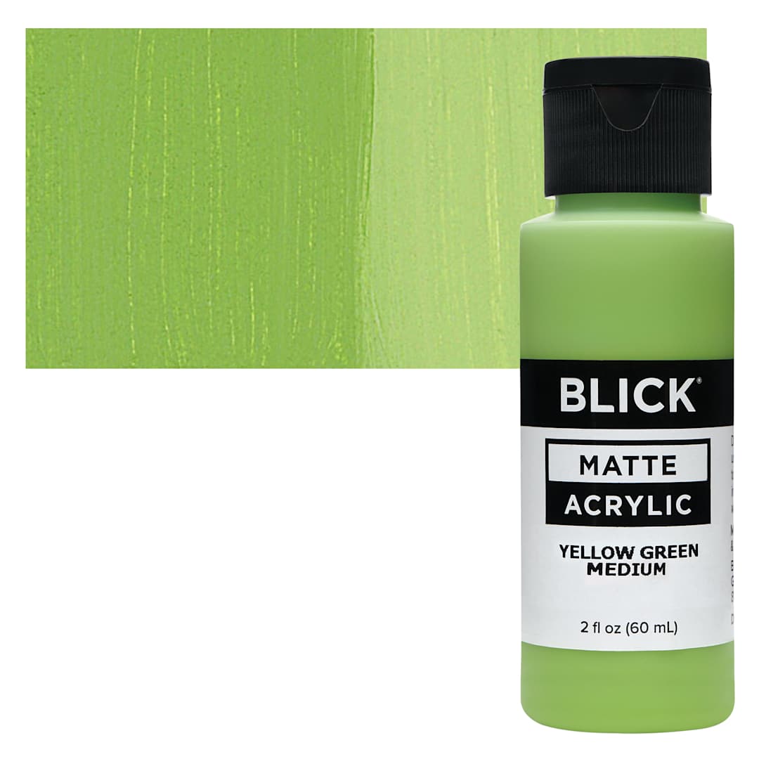 Open in modal - Blick Matte Acrylic - Yellow Green Medium, 2 oz bottle and swatch