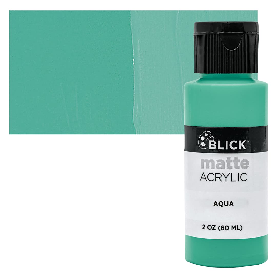 Open in modal - Blick Matte Acrylic - Aqua, 2 oz bottle and swatch