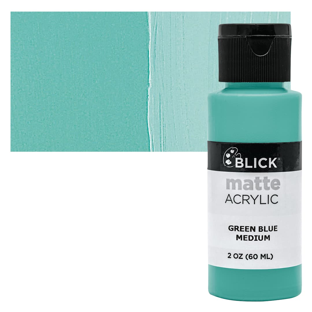 Open in modal - Blick Matte Acrylic - Green Blue Medium, 2 oz bottle and swatch