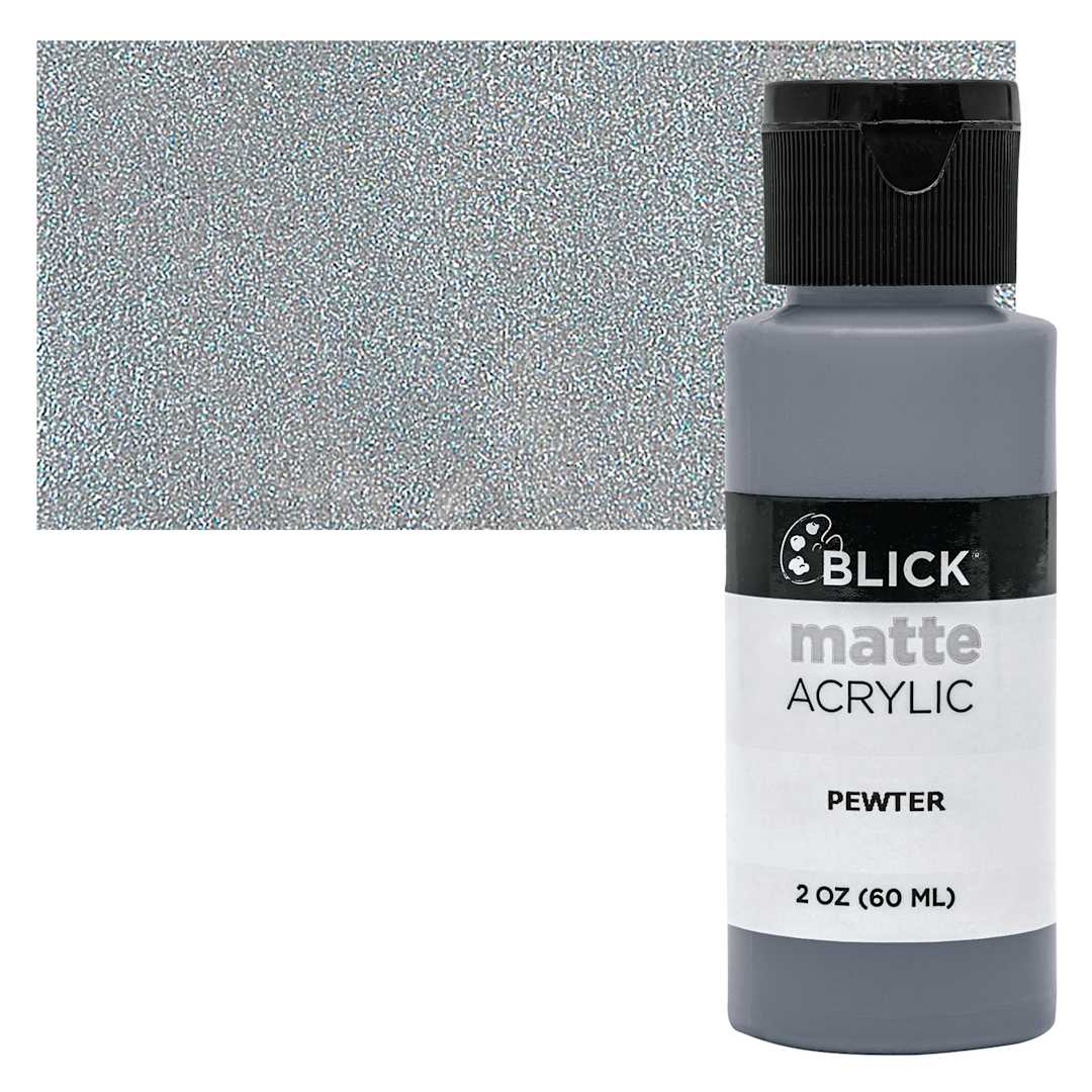 Open in modal - Blick Matte Acrylic - Pewter, 2 oz bottle and swatch