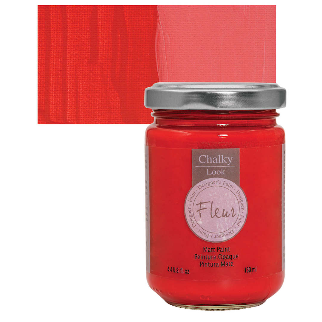 Open in modal - Fleur Chalky Look Paint - Tomato Red, 4.4 oz jar and swatch