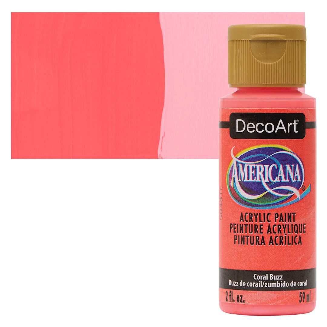 Open in modal - DecoArt Americana Acrylic Paint - Coral Buzz, 2 oz bottle and swatch
