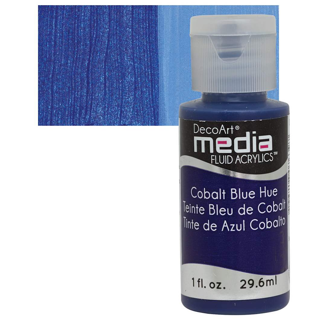 Open in modal - Deco Art Media Fluid Acrylic - Cobalt Blue Hue 1 oz Bottle and swatch