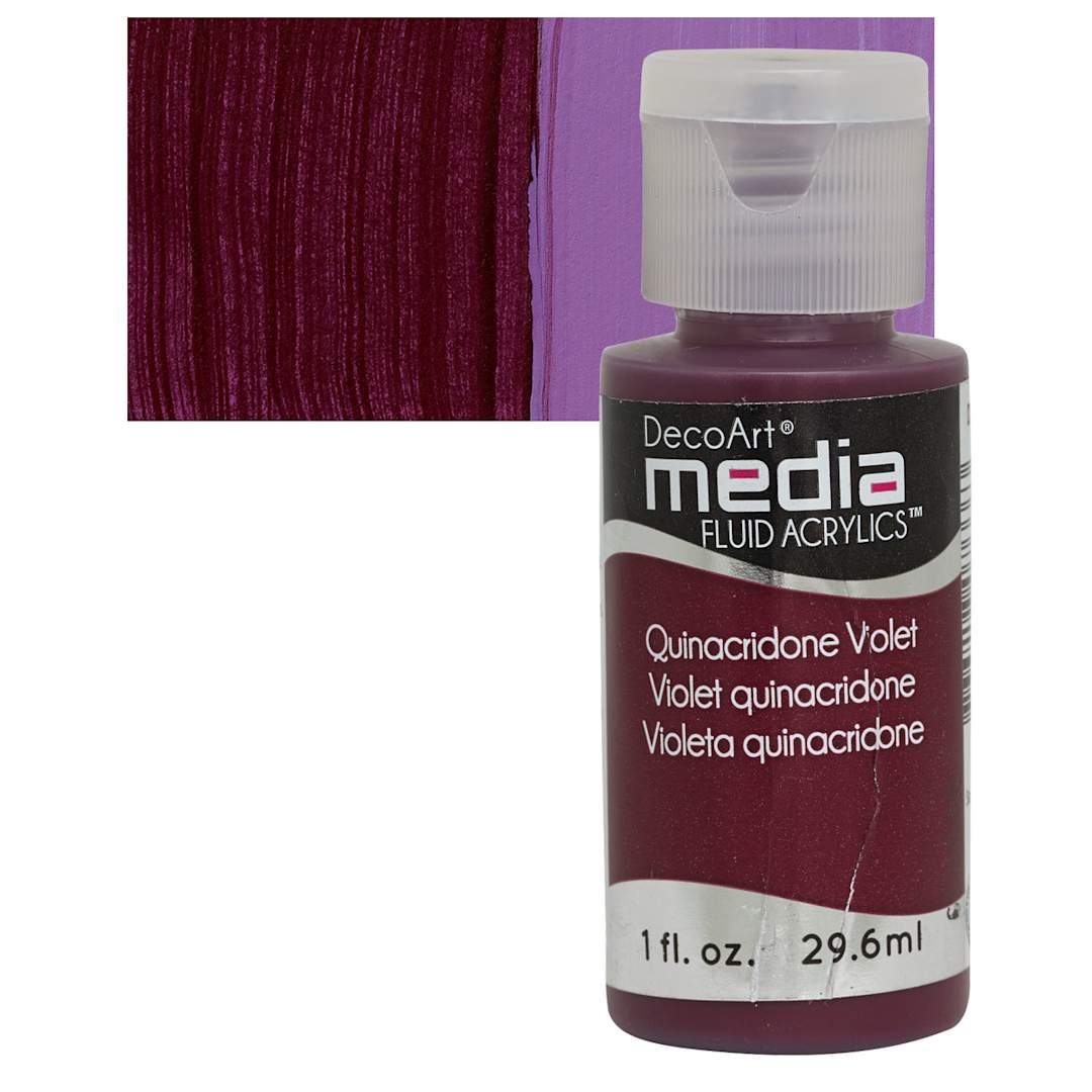 Open in modal - Deco Art Media Fluid Acrylic - Quinacridone Violet 1 oz Bottle and swatch