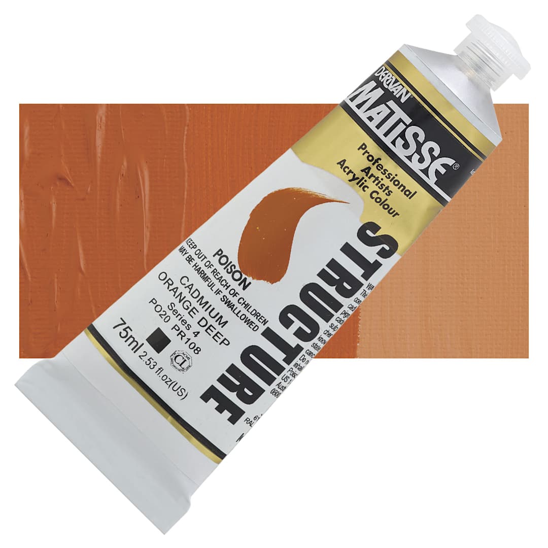 Open in modal - Matisse Structure Paint - Cadmium Orange Deep, 75 ml tube and swatch