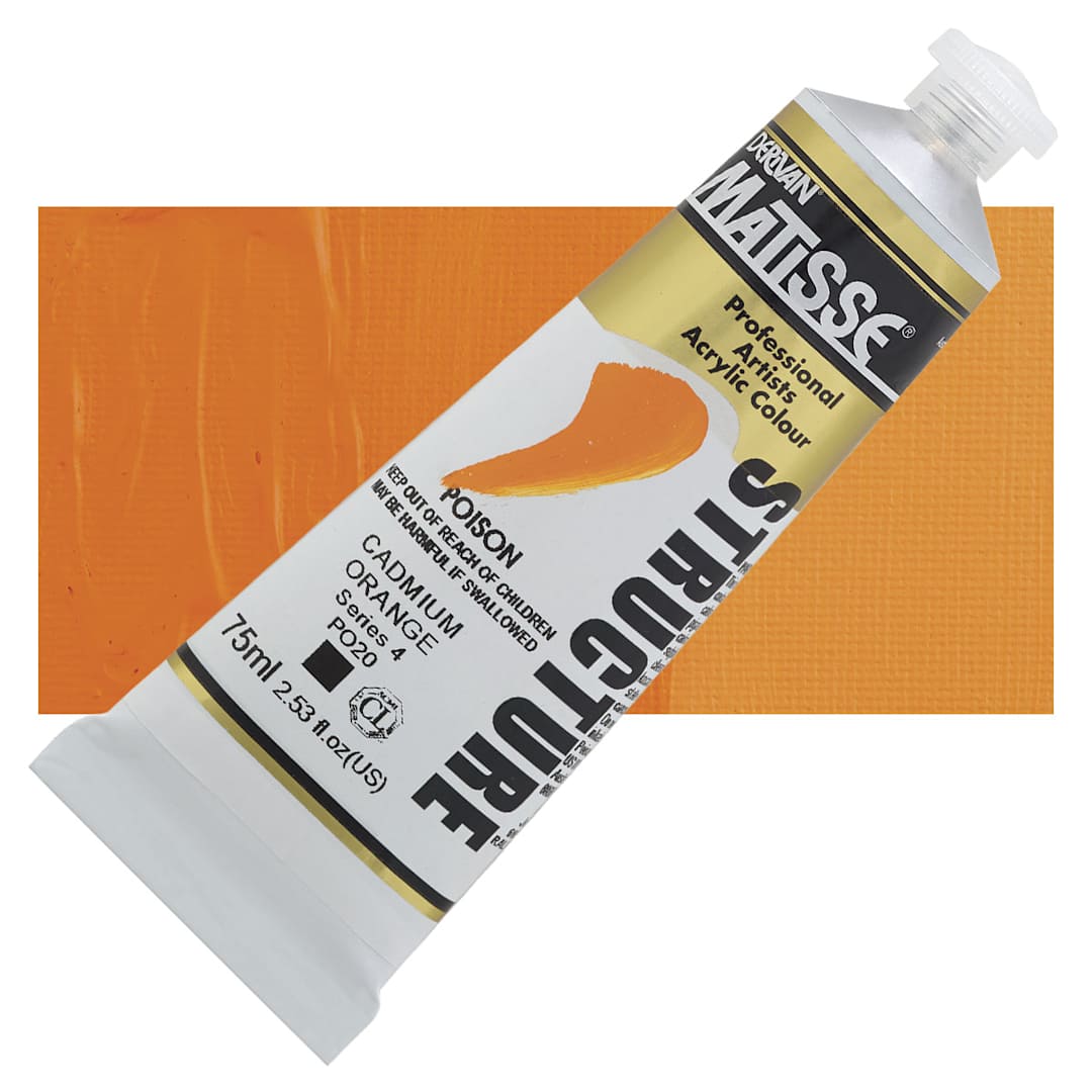 Open in modal - Matisse Structure Paint - Cadmium Orange, 75 ml tube and swatch