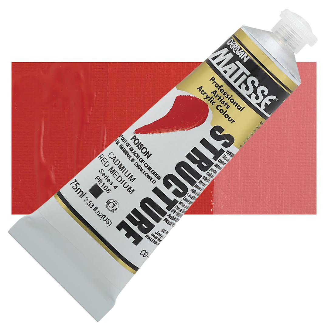 Open in modal - Matisse Structure Paint - Cadmium Red Medium, 75 ml tube and swatch