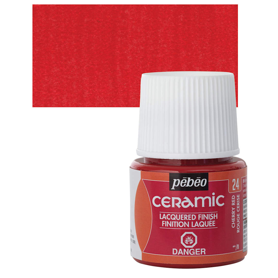 Open in modal - Pebeo Ceramic Paint - Cherry Red, 45 ml bottle and swatch