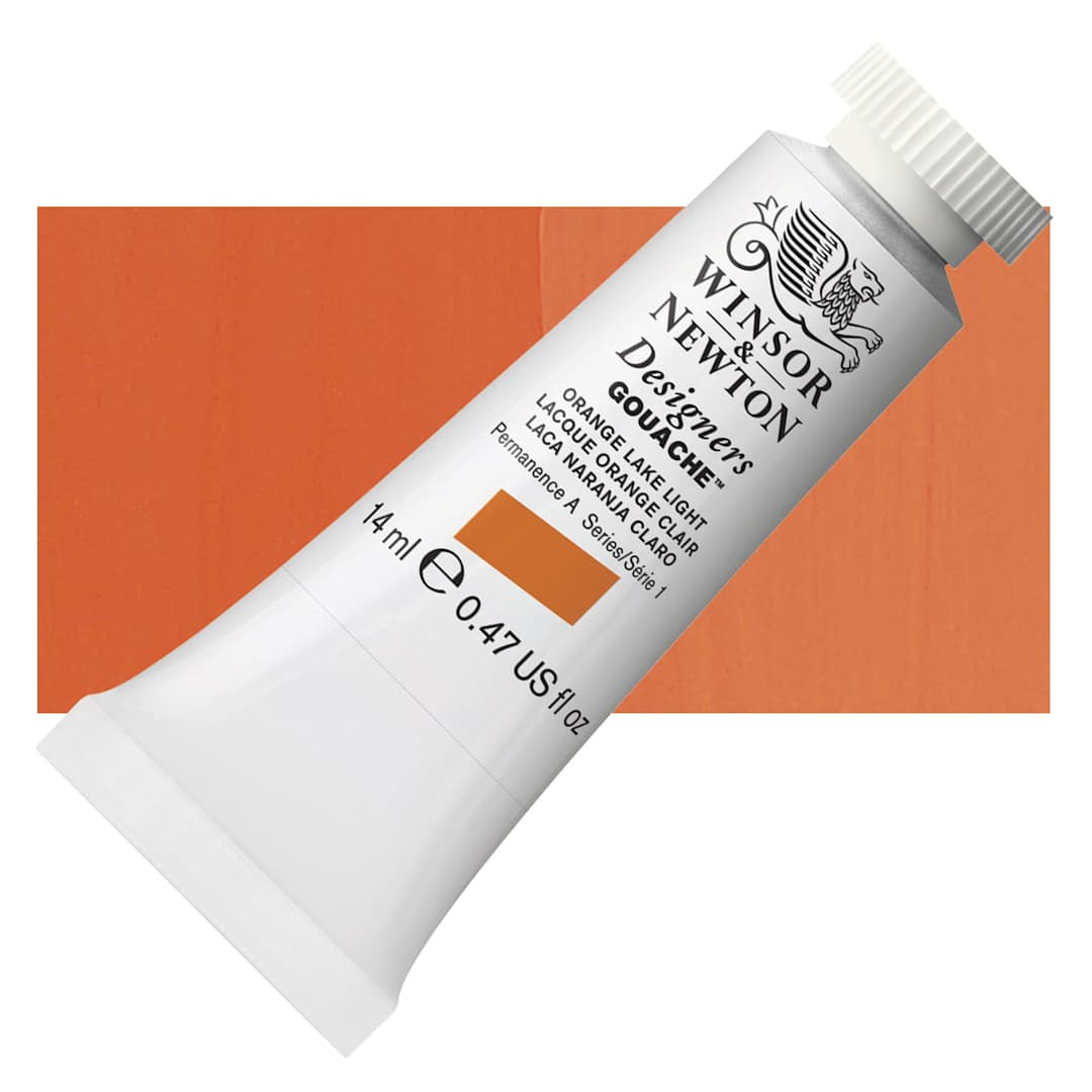 Open in modal - Winsor & Newton Designers Gouache - Orange Lake Light, 14 ml tube and swatch
