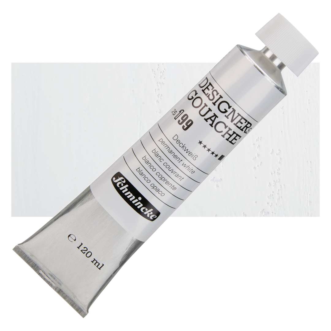 Open in modal - Schmincke Designers Gouache - Opaque White, 120 ml Tube and swatch