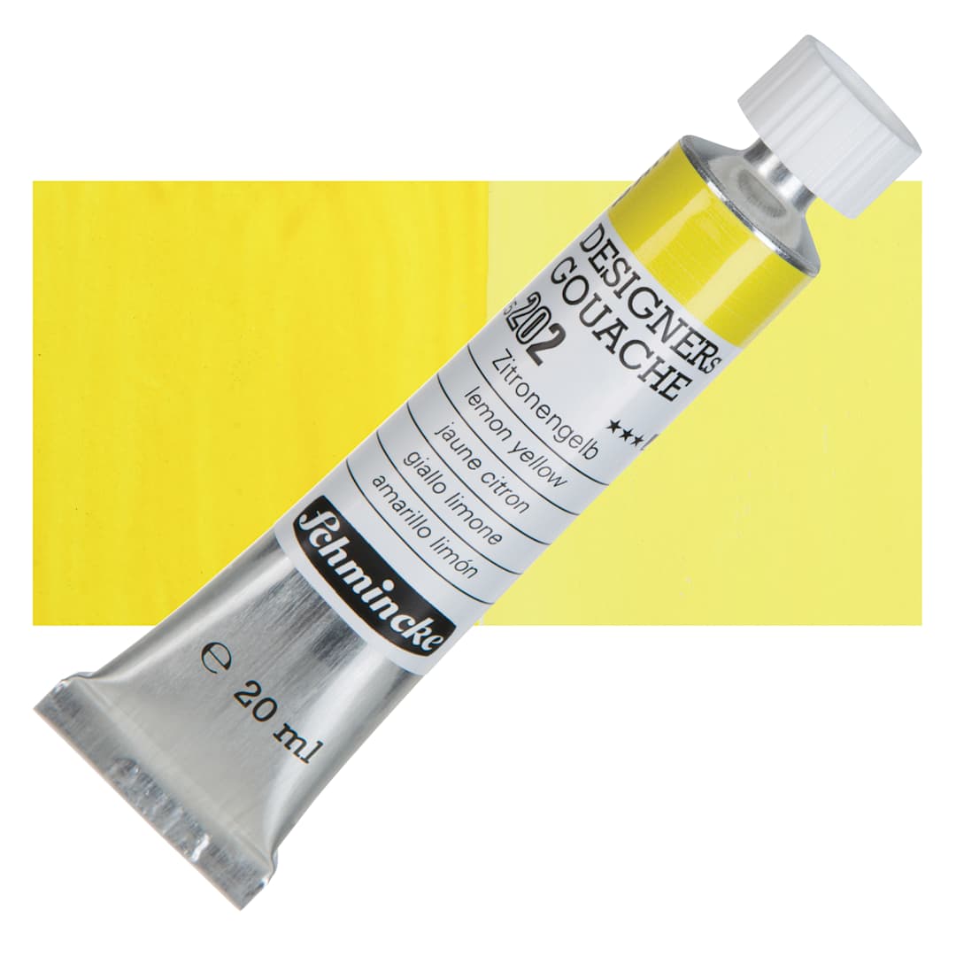 Open in modal - Schmincke Designers Gouache - Lemon Yellow, 20 ml Tube and swatch