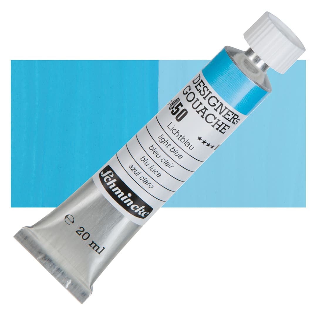 Open in modal - Schmincke Designers Gouache - Light Blue, 20 ml Tube and swatch