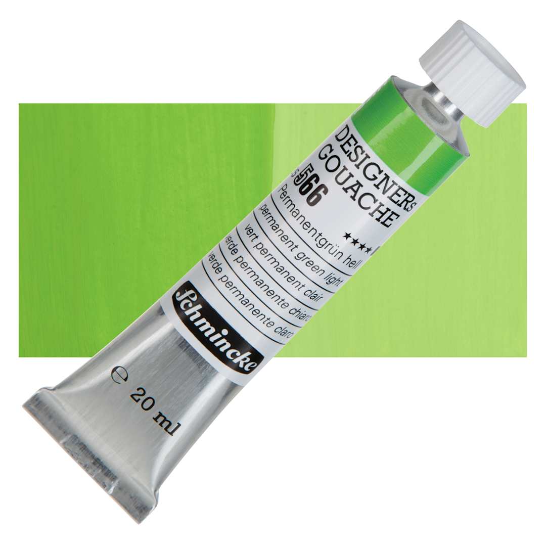Open in modal - Schmincke Designers Gouache - Permanent Green Light, 20 ml Tube and swatch