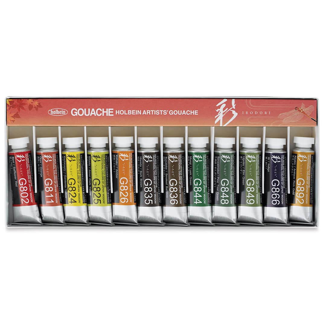 Open in modal - Holbein Irodori Artist Gouache - Autumn, Set of 12, 15 ml, Tubes 